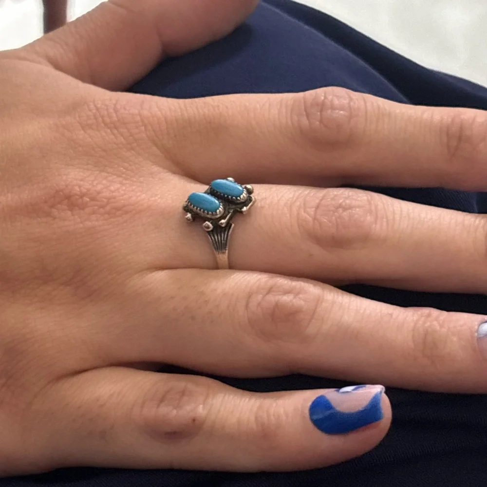 Vintage Bell‎ Company Sterling Silver Turquoise Double Stone Ring size 7 native
